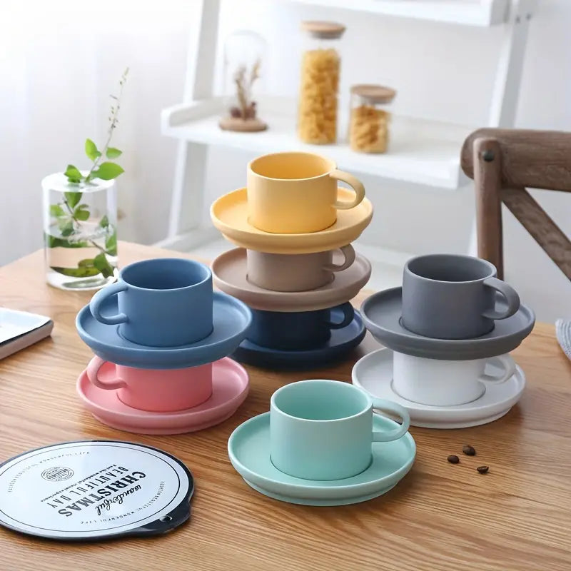 Frosted Ceramic Coffee Cup Set with Saucer, 200ml