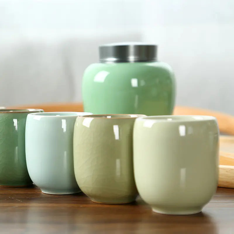 Ceramic Tea Cup Set in Six Colors - Longquan Qingci