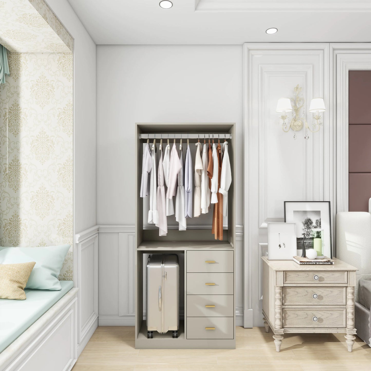 305 Grey Closet System – Walk-in Closet Organizer with 4 Drawers and Built-in Storage