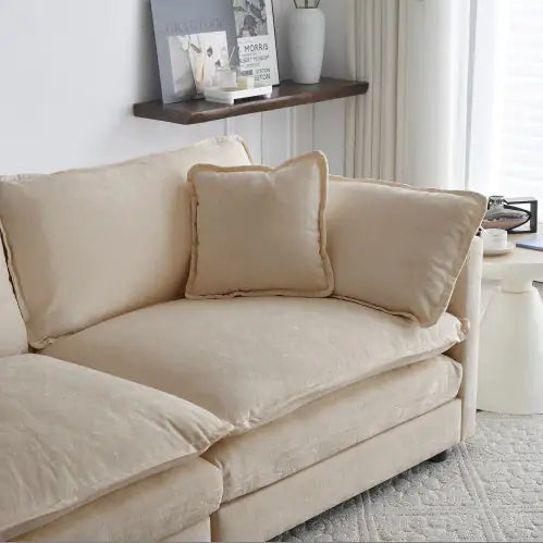 Modern Fabric Loveseat Sofa Couch For Living Room, Upholstered Large Size Deep Seat 2-Seat Sofa With 4 Pillows ,Beige Chenille