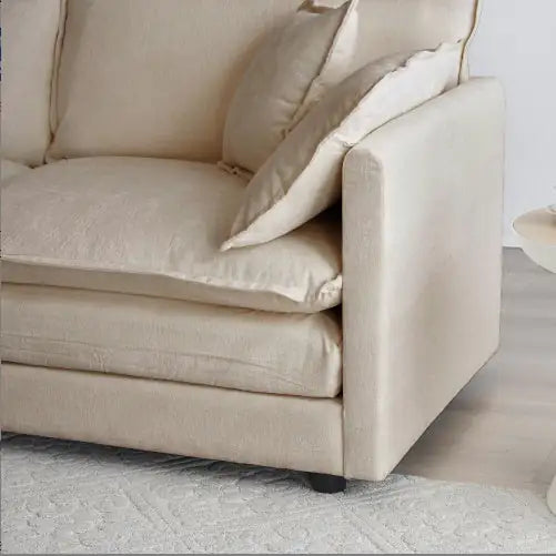 Modern Fabric Loveseat Sofa Couch For Living Room, Upholstered Large Size Deep Seat 2-Seat Sofa With 4 Pillows ,Beige Chenille