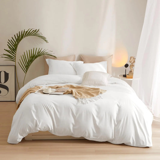 AMWAN White Duvet Cover Queen Size Bedding Duvet Cover 1 Duvet Cover with 2 Pillowcases 3 Pieces White Comforter Cover with Zipper Closure Modern Soft White Queen Duvet Cover 90”x90” with Zipper Ties
