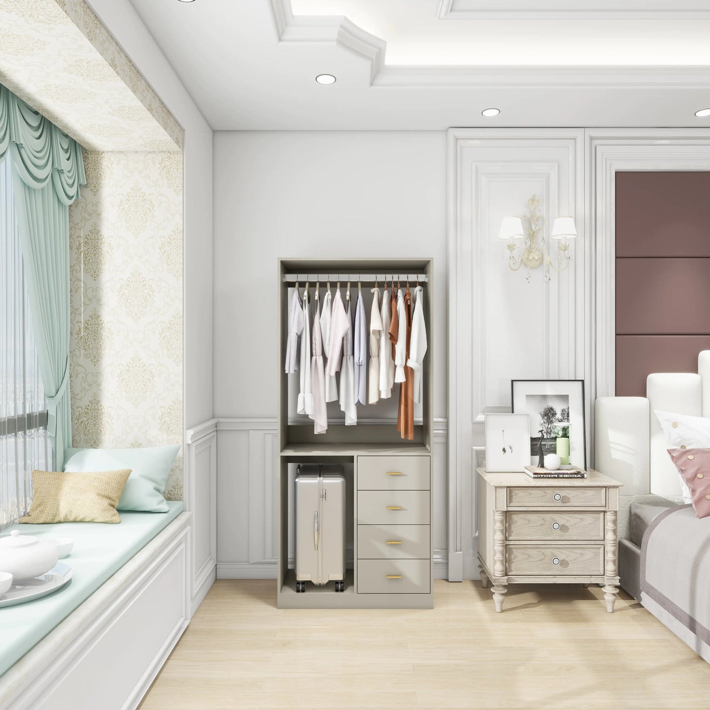 305 Grey Closet System – Walk-in Closet Organizer with 4 Drawers and Built-in Storage