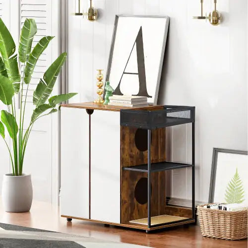 Litter Box Enclosure with Rustic Design – Stylish and Functional Cat Furniture