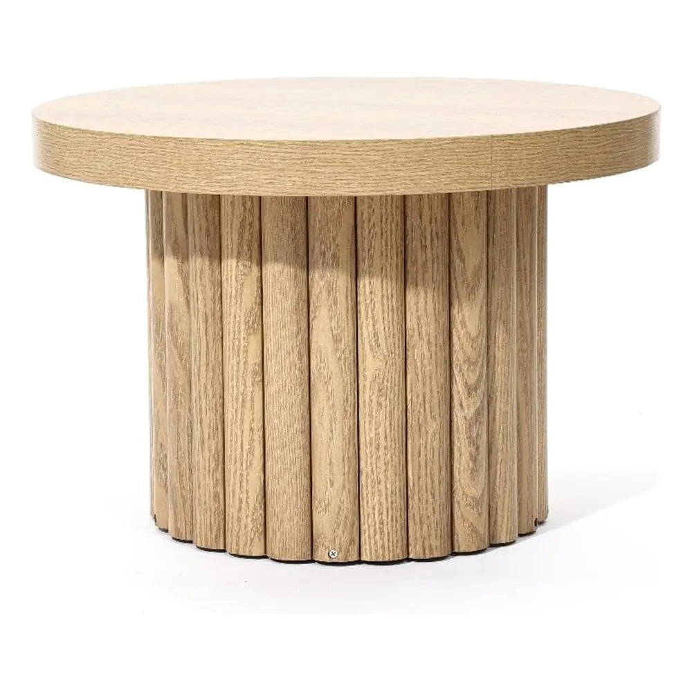 LuxenHome End Table 23.6" Wide Brown Wood Fluted Round Coffee Table Modern Side Table for Living Room Round Wood Accent Table Bedroom Small Table