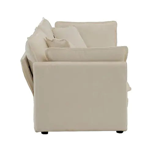 Modern Fabric Loveseat Sofa Couch For Living Room, Upholstered Large Size Deep Seat 2-Seat Sofa With 4 Pillows ,Beige Chenille