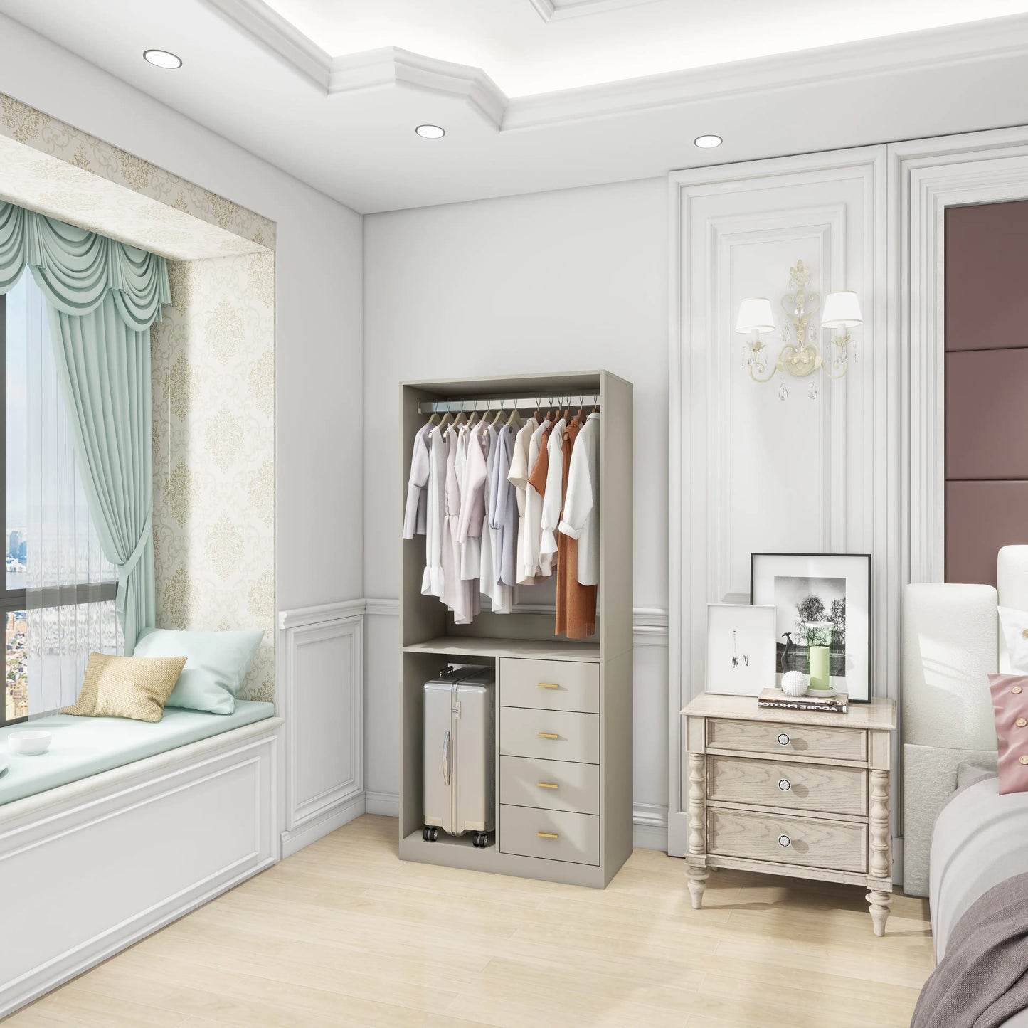 305 Grey Closet System – Walk-in Closet Organizer with 4 Drawers and Built-in Storage
