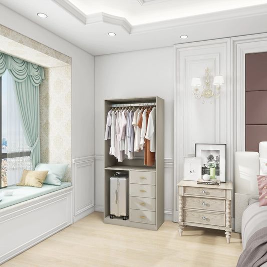 305 Grey Closet System – Walk-in Closet Organizer with 4 Drawers and Built-in Storage