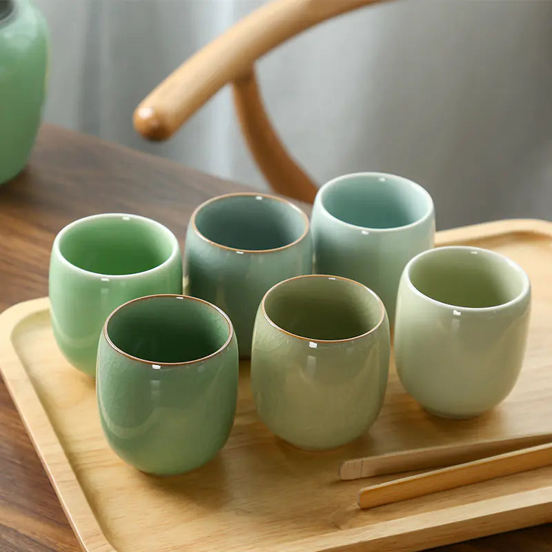 Ceramic Tea Cup Set in Six Colors - Longquan Qingci