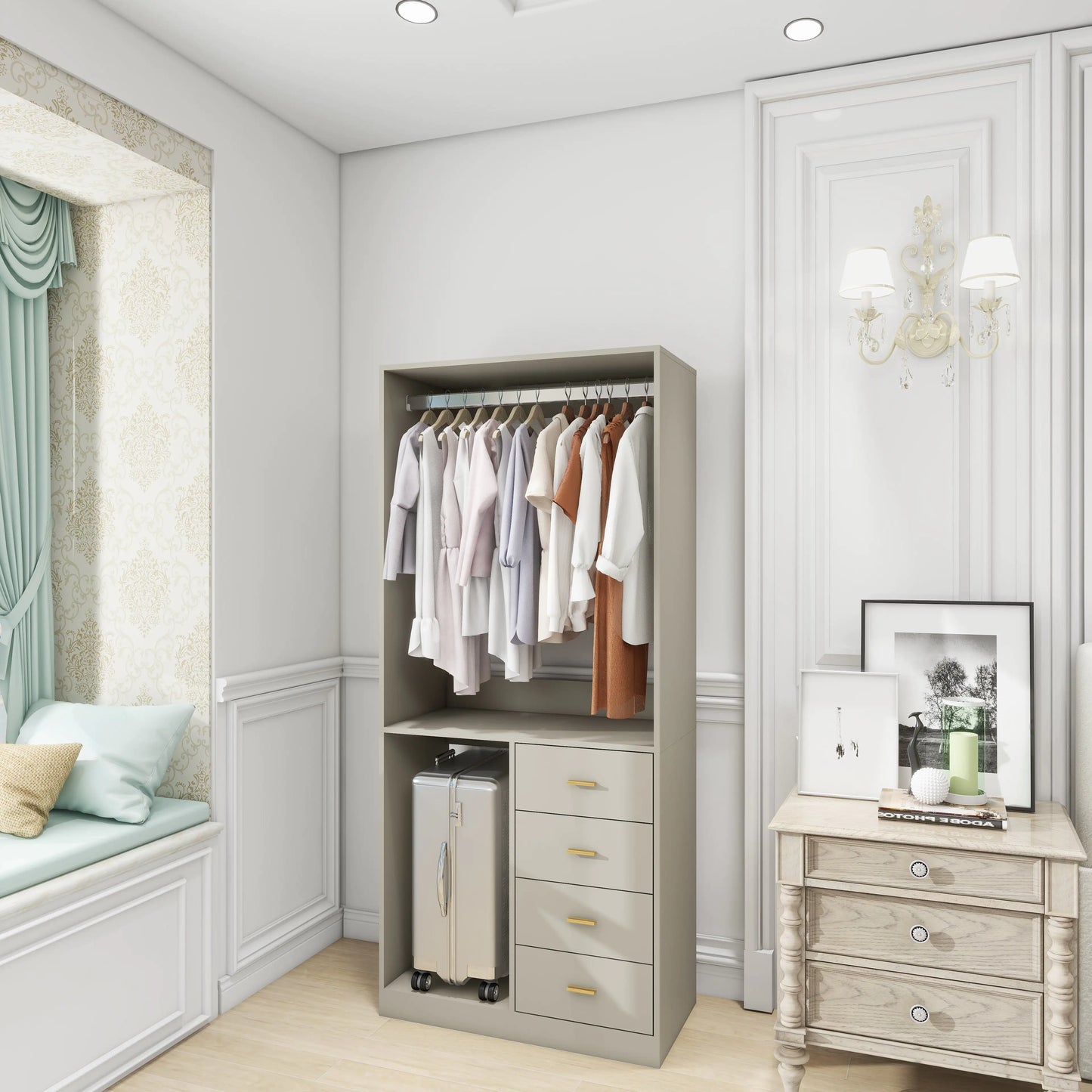 305 Grey Closet System – Walk-in Closet Organizer with 4 Drawers and Built-in Storage
