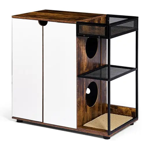 Litter Box Enclosure with Rustic Design – Stylish and Functional Cat Furniture