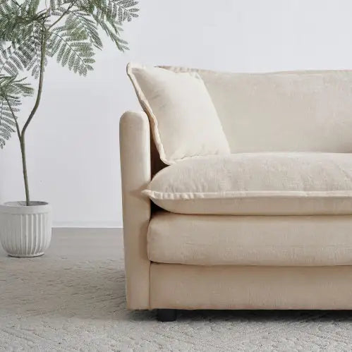 Modern Fabric Loveseat Sofa Couch For Living Room, Upholstered Large Size Deep Seat 2-Seat Sofa With 4 Pillows ,Beige Chenille